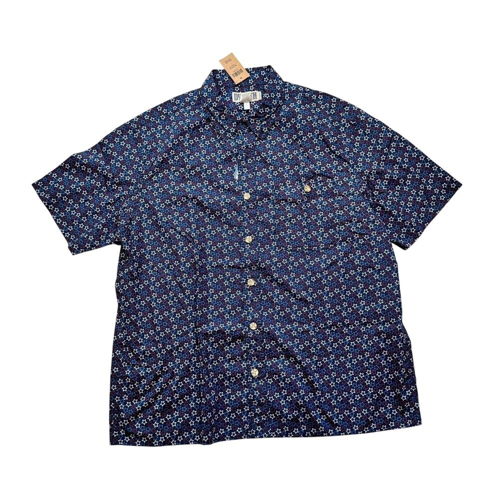 NEW Duluth America Red White Blue BBQ Short Sleeve Button-Up Relax Fit Shirt XL